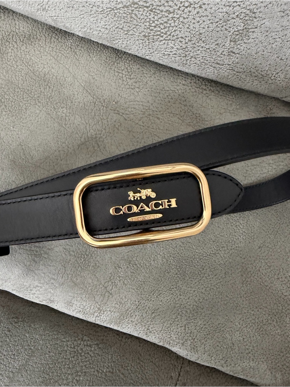 Coach Black Leather Belt with Gold Logo Buckle